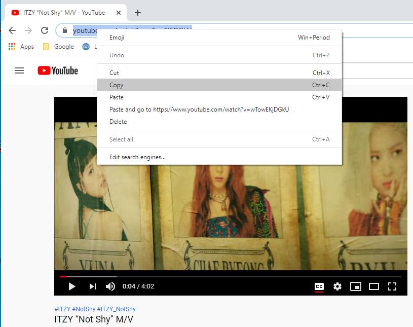 copy youtube video link